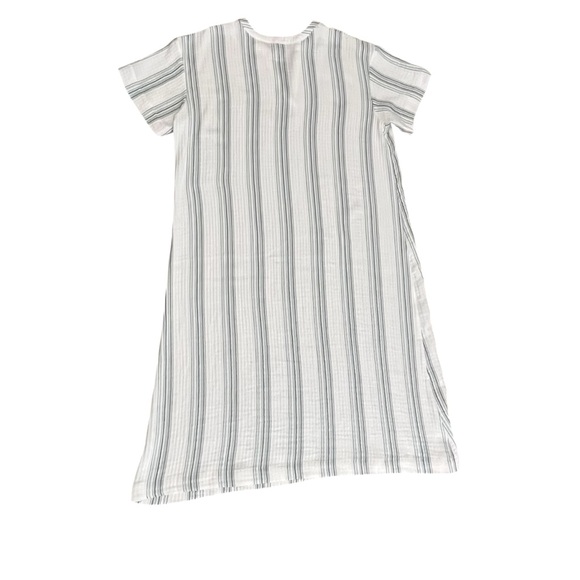 Haven White Gray Maxi Dress Muumuu Short Sleeve Cotton Gauze Striped Loungewear - Picture 8 of 16